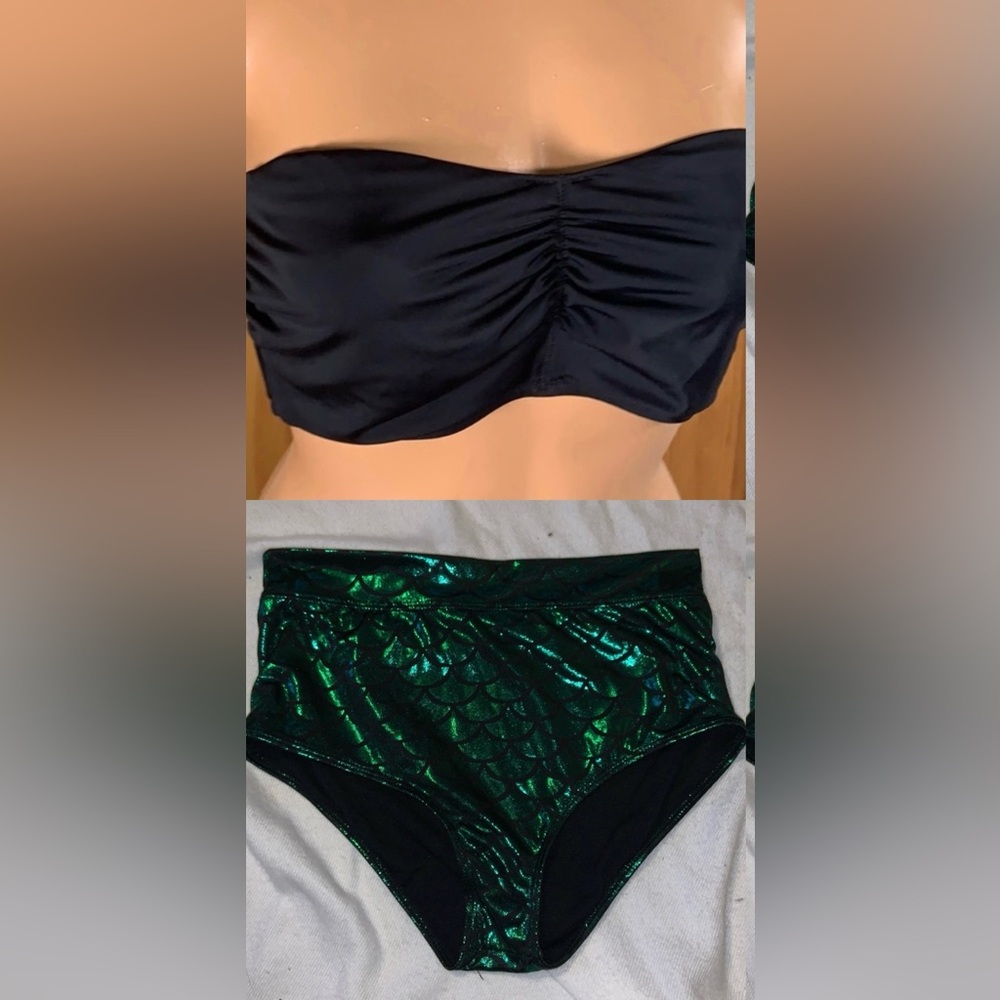 Mermaid swimsuit bottom green black high waist bikini L & VICTORIA SWIM TOP 36D